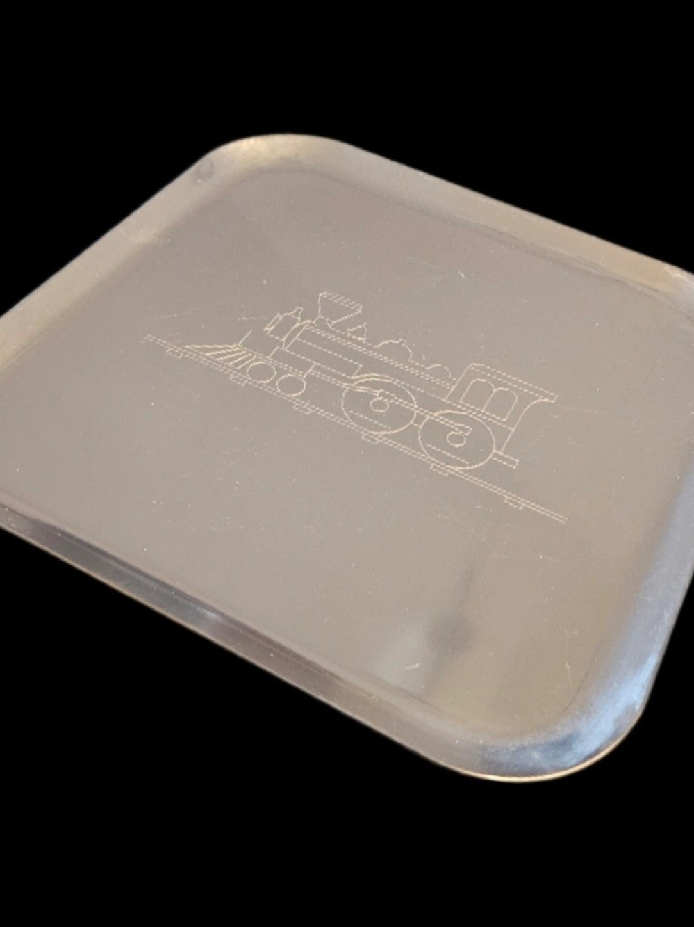 Vintage Kensington Aluminum Serving Tray Etched Steam Locomotive Train 10.75